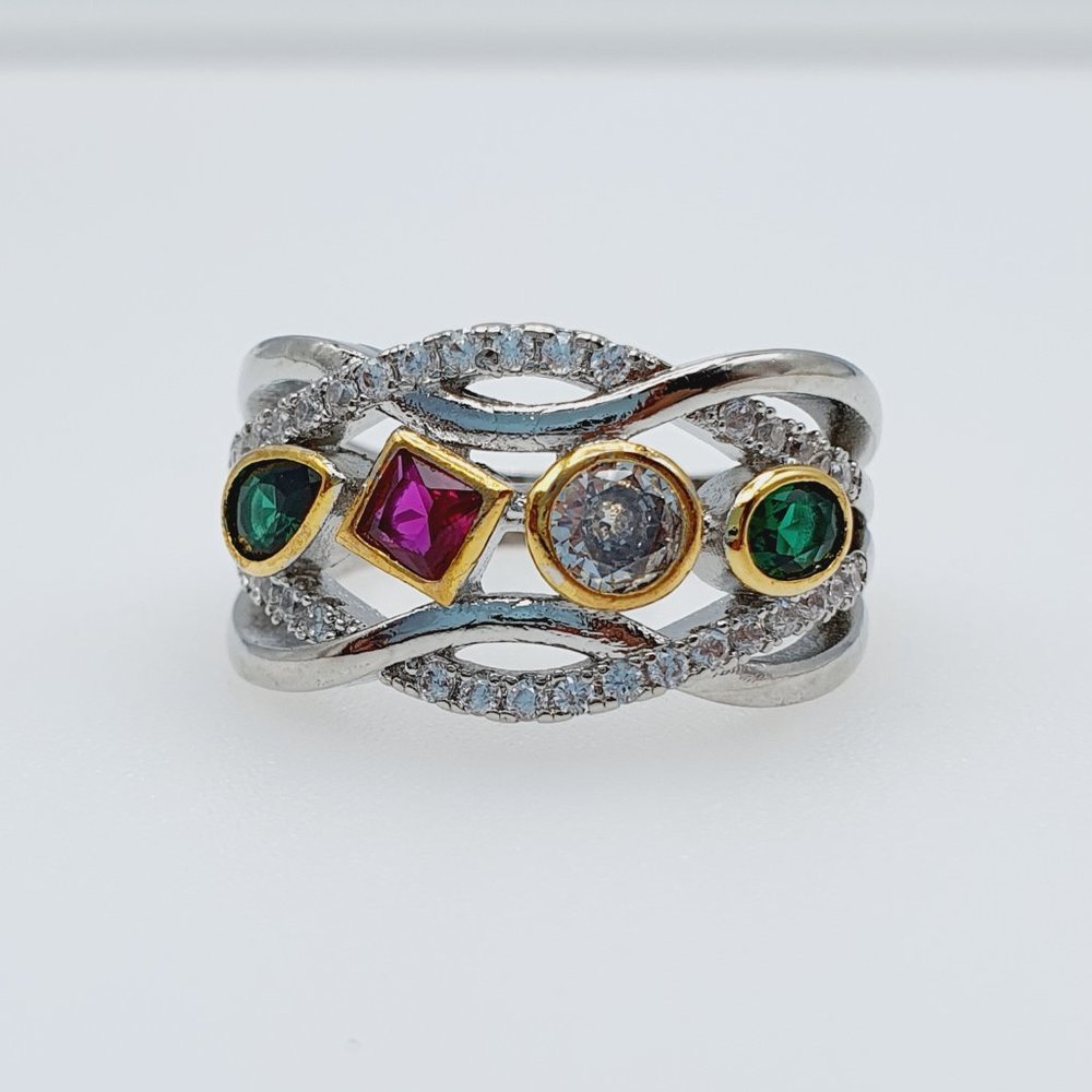 "925 Silver Plated Tricolor 3A CZ Eternity Diamond Ring, - Picture 6 of 7